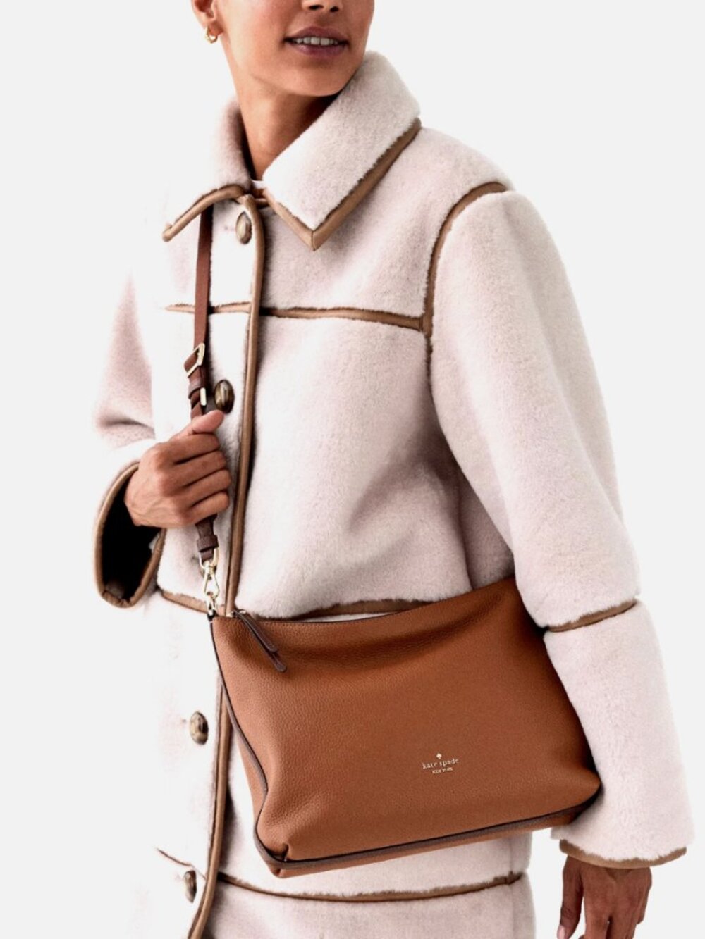 New Kate Spade Lenox Large Crossbody Bag Pebble Leather Warm Gingerbread